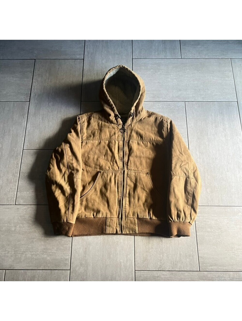 G.H. Bass & Co. Hooded Sherpa Lined Jacket Large Brown Workwear
